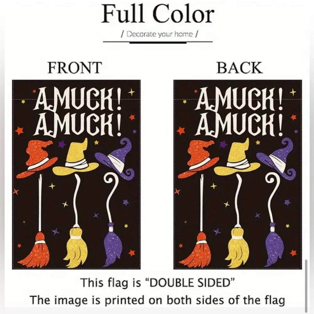 AMUCK! AMUCK! HOCUS POCUS HALLOWEEN GARDEN FLAG, NWT